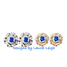 Load image into Gallery viewer, Chinoiserie Petite Fleur Gold Studs - Chinoiserie jewelry