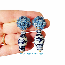 Load image into Gallery viewer, Blue Hydrangea Blossom Ginger Jar Earrings - Chinoiserie jewelry