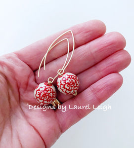 Chinoiserie Red Peony Drop Earrings - Ginger jar