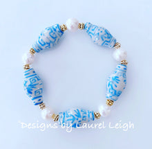 Load image into Gallery viewer, Wedgwood Blue Chinoiserie Ginger Jar Pearl Bracelet - Chinoiserie jewelry