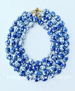 Chinoiserie Blue & White Oval Bead Necklace - Chinoiserie jewelry