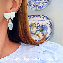 Load image into Gallery viewer, Wedgwood Blue Ginger Jar Bow Earrings - Chinoiserie jewelry