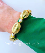 Load image into Gallery viewer, Gold Oval Bead &amp; Pearl Bracelet - Chinoiserie jewelry