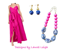 Load image into Gallery viewer, Blue and White Chinoiserie Floral Gold Drop Earrings - Ginger jar