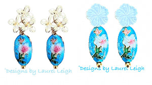 Dainty Cloisonné Floral Drop Earrings - Chinoiserie jewelry