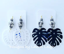 Load image into Gallery viewer, Chinoiserie Tropical Monstera Leaf Statement Earrings - Black &amp; White - Ginger jar
