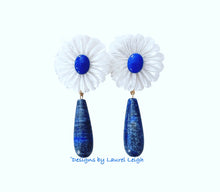 Load image into Gallery viewer, White &amp; Blue Gemstone Floral Drop Earrings - Chinoiserie jewelry