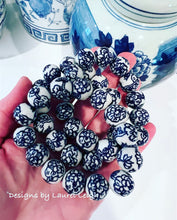 Load image into Gallery viewer, Blue &amp; White Chinoiserie Peony Bracelet - Chinoiserie jewelry