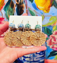 Load image into Gallery viewer, Chinoiserie Rattan Floral Drop Earrings - Chinoiserie jewelry