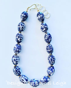 Chunky Chinoiserie Oval Bead Statement Necklace (Single Strand) - Designs by Laurel Leigh