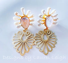 Load image into Gallery viewer, Gold Filigree &amp; Baroque Freshwater Pearl Statement Earrings - Ginger jar