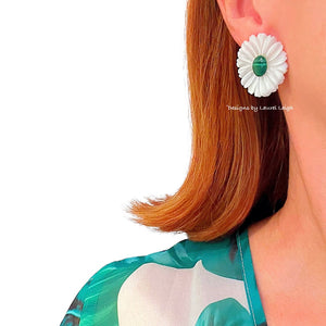 White & Green Malachite MOP Floral Studs - 2 Styles - Chinoiserie jewelry