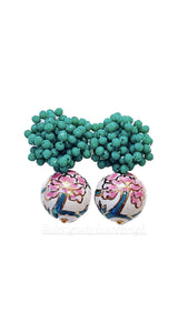 Pink & Green Peony Drop Earrings - Chinoiserie jewelry