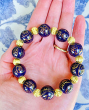 Load image into Gallery viewer, Chinoiserie Beaded Statement Bracelet - Gold &amp; Lapis Blue/Purple - Ginger jar