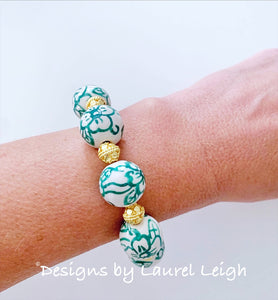 Green & Gold Floral Chinoiserie Bracelet - Chinoiserie jewelry