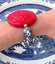 Load image into Gallery viewer, Red, Blue &amp; White Chinoiserie Statement Bracelet - Chinoiserie jewelry