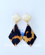 Load image into Gallery viewer, Leather Leopard Print Statement Earrings - Diamond Shape w/ Posts - Ginger jar
