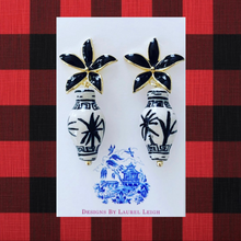 Load image into Gallery viewer, Black Floral Chinoiserie Ginger Jar Earrings - Chinoiserie jewelry
