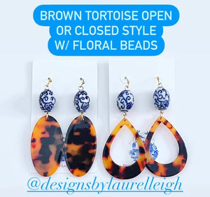 Chinoiserie Oval Floral Tortoise Earrings - Chinoiserie jewelry