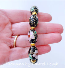 Load image into Gallery viewer, Black, Gold and Pink Chinoiserie Cloisonné Statement Bracelet - Ginger jar