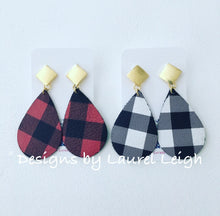 Load image into Gallery viewer, Buffalo Check Plaid Leather Statement Earrings - Red &amp; Black or Black &amp; White - Designs by Laurel Leigh
