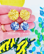 Load image into Gallery viewer, Chinoiserie Yellow Hydrangea Blossom Earrings - Chinoiserie jewelry