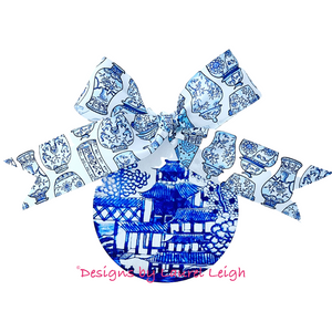 Blue Ginger Jar RIBBON BOW UPGRADE for Ornament Purchase - Chinoiserie jewelry
