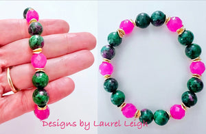 Pink & Green Jade Gemstone Bracelet - Chinoiserie jewelry