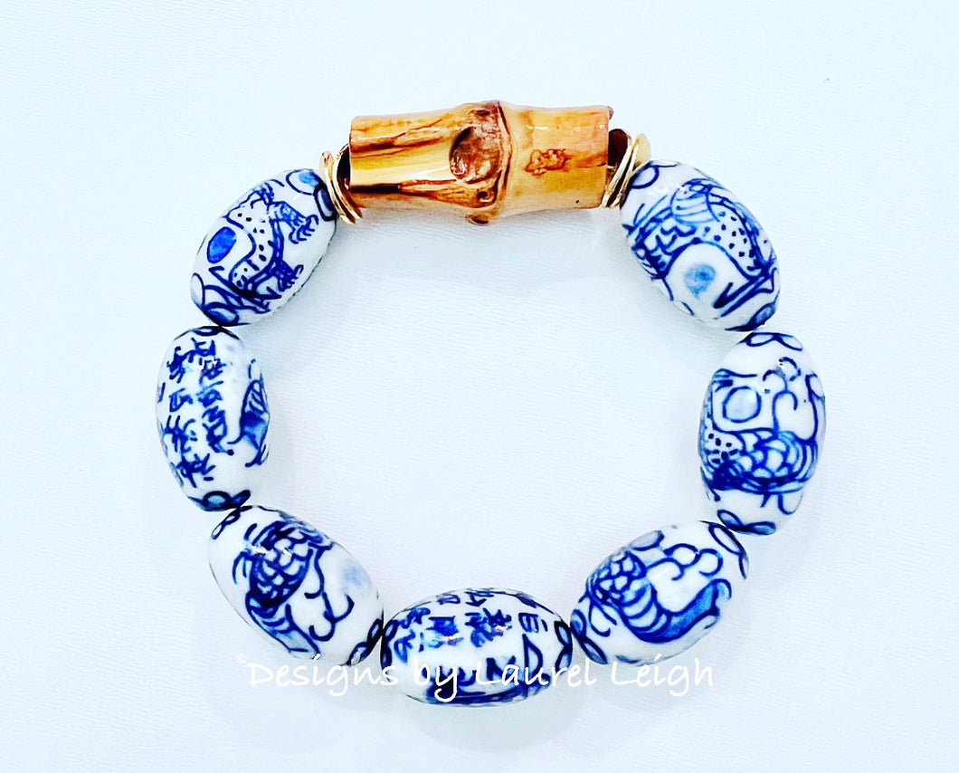 Chinoiserie Vintage Dragon Bead Bamboo Bracelet - Chinoiserie jewelry