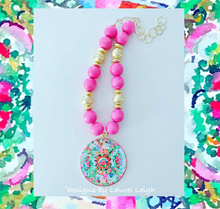 Load image into Gallery viewer, Rose Medallion Chinoiserie Pendant Necklace - Bright Bubblegum Pink - Ginger jar