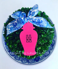 Load image into Gallery viewer, Chinoiserie HAND PAINTED WOOD Double Happiness Ginger Jar Christmas Ornament - LARGE - Navy, Royal, Green, Pink, Gold - Choose Color &amp; Ribbon - Designs by Laurel Leigh