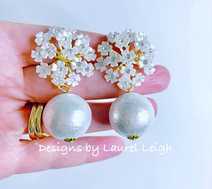 White Pearl Hydrangea Blossom Earrings - Chinoiserie jewelry