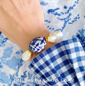 Chinoiserie Mother of Pearl Nugget Bracelet - Ginger jar
