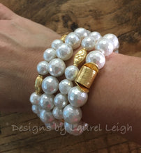 Load image into Gallery viewer, Mother of Pearl and Gold Bead Statement Bracelet - Designs by Laurel Leigh
