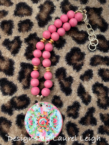 Rose Medallion Chinoiserie Pendant Necklace - Pink - 2 Options - Ginger jar
