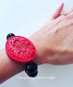 Chinoiserie Red & Black Gemstone Bracelet - 2 Styles - Chinoiserie jewelry