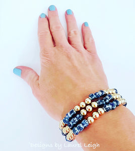 Chinoiserie Blue & White Gold Filled Bracelets - Chinoiserie jewelry