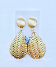 Load image into Gallery viewer, Leather Basketweave Statement Earrings - Gold or Silver - Designs by Laurel Leigh
