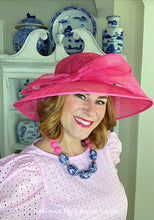 Load image into Gallery viewer, Blue and White Chinoiserie Chunky Statement Necklace - Bright Bubblegum Pink - Ginger jar