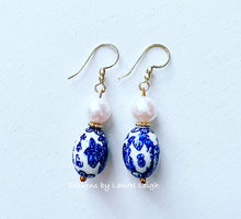 Load image into Gallery viewer, Chinoiserie Freshwater Pearl Drop Earrings - Chinoiserie jewelry