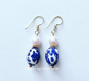 Chinoiserie Freshwater Pearl Drop Earrings - Chinoiserie jewelry