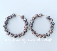 Load image into Gallery viewer, Chinoiserie Longevity Beaded Hoops - Chocolate Brown - Ginger jar