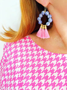 Chinoiserie Beaded Tassel Hoop Earrings - Light Pink or Hot Pink - Designs by Laurel Leigh