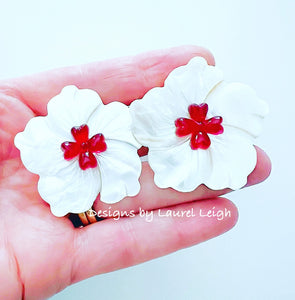 Red & White MOP Floral Studs - Large - Chinoiserie jewelry