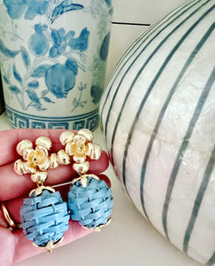 Wicker Rattan Floral Drop Earrings - Chinoiserie jewelry