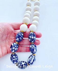 Blue and White Chinoiserie Statement Necklace - Ginger jar