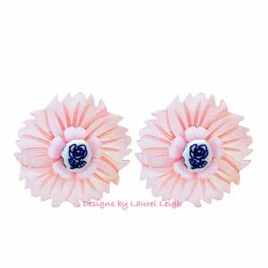 Blue, White & Pink Petite Fleur Pearl Studs - Chinoiserie jewelry