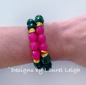 Green & Pink Gemstone Statement Bracelet - Two Options - Ginger jar