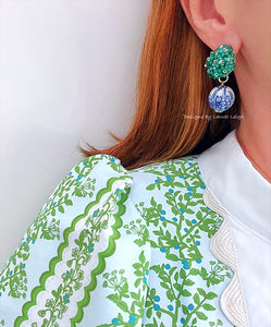 Chinoiserie Green Hydrangea Blossom Earrings - Chinoiserie jewelry
