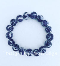 Load image into Gallery viewer, Blue and White Chinoiserie Beaded Bracelet - Chinese Symbol Pattern - Designs by Laurel Leigh